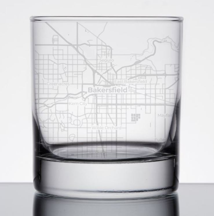 Image for engraved Bakerfield, California City Map Glass - 11oz Rocks Glass at QualityEngraved.com