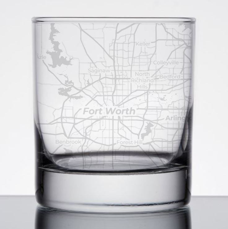 Image for engraved Fort Worth, Texas Map Glass - 11oz Rocks Glass at QualityEngraved.com