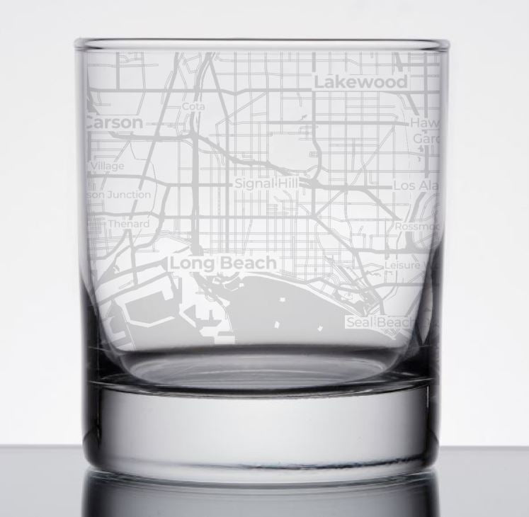 Image for engraved Long Beach, California City Map - 11oz Rocks Glass at QualityEngraved.com