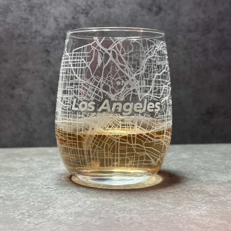 Image for engraved Los Angeles, California City Map Glass - 15 oz Stemless Wine Glass at QualityEngraved.com