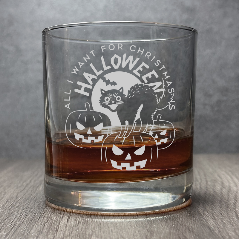 All I want for Christmas is Halloween - Engraved Spooky Cat 11 oz Cocktail Glass