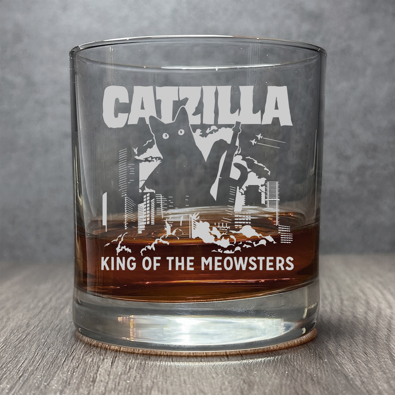 Catzilla - King of the Meowsters - Engraved Funny Large Cat 11 oz Cocktail Glass