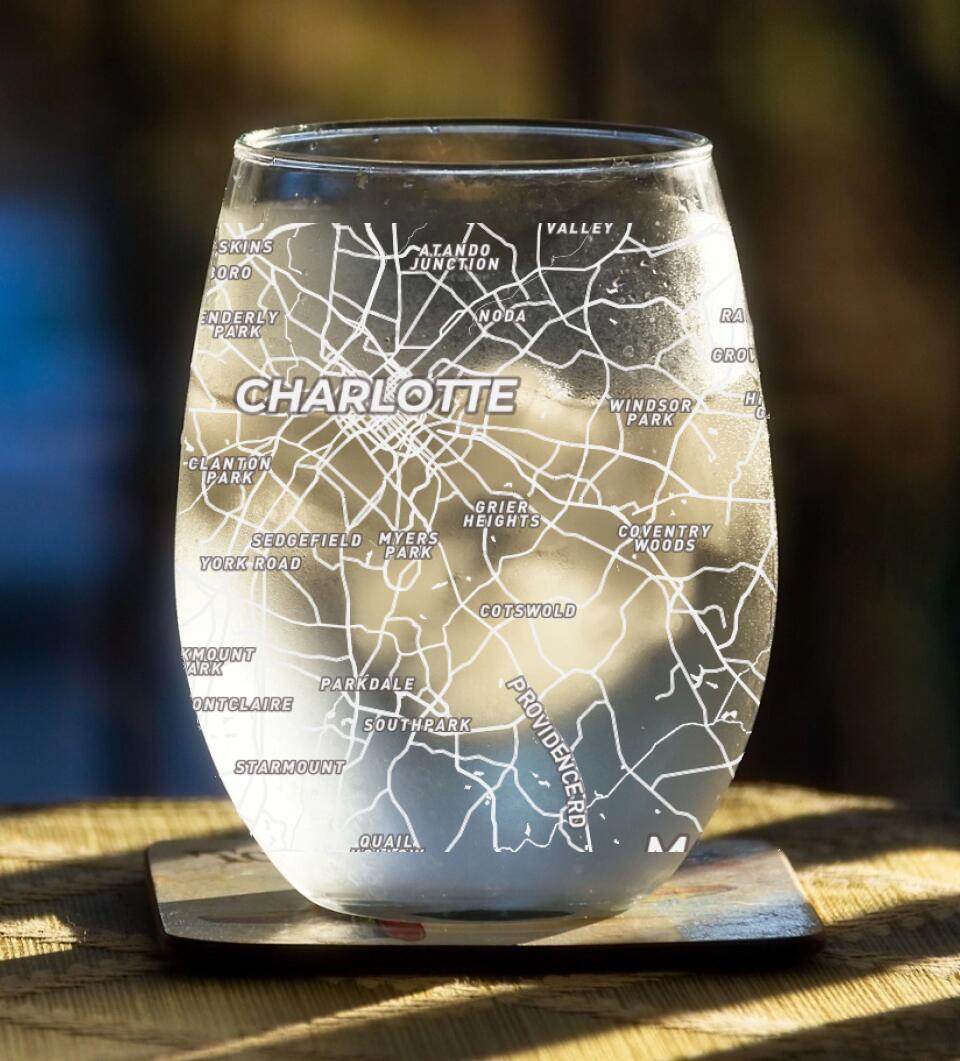 Hometown City Map Stemless Wine Glasses