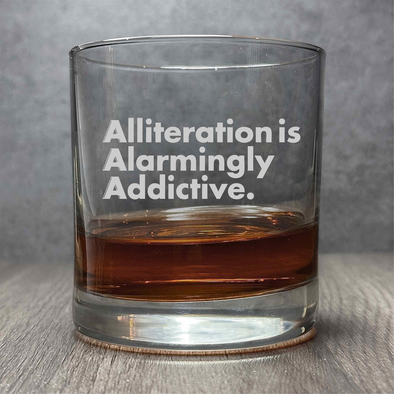 Alliteration is Alarmingly Addictive - Engraved Funny 11 oz Cocktail Glass