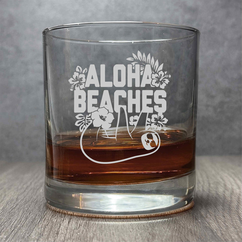 Aloha Beaches Sloth - Engraved Funny 11 oz Cocktail Glass