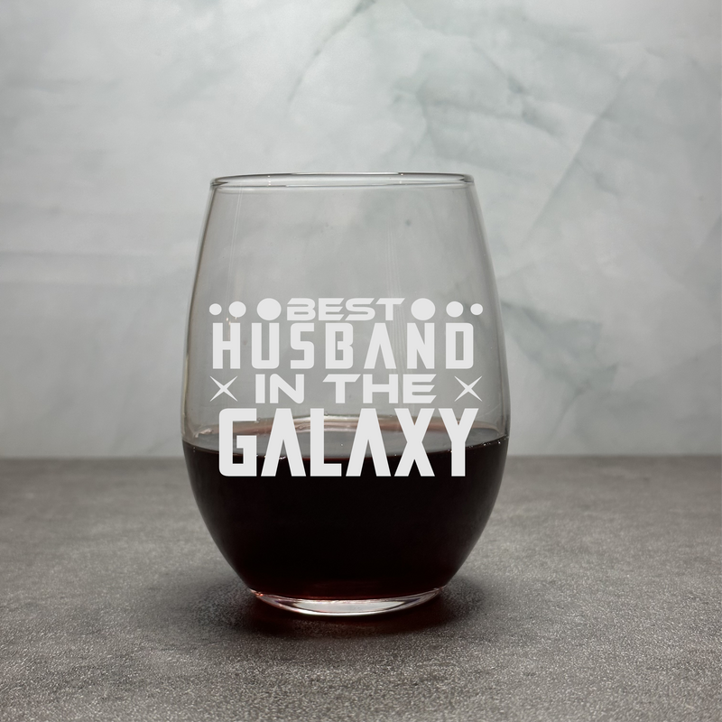 Best Husband In The Galaxy - Engraved Funny Futurist Husband Gift - 12oz Stemless Wine Glass