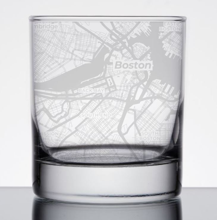 Image for engraved Boston, Massachusetts Map Glass - 11oz Rocks Glass at QualityEngraved.com