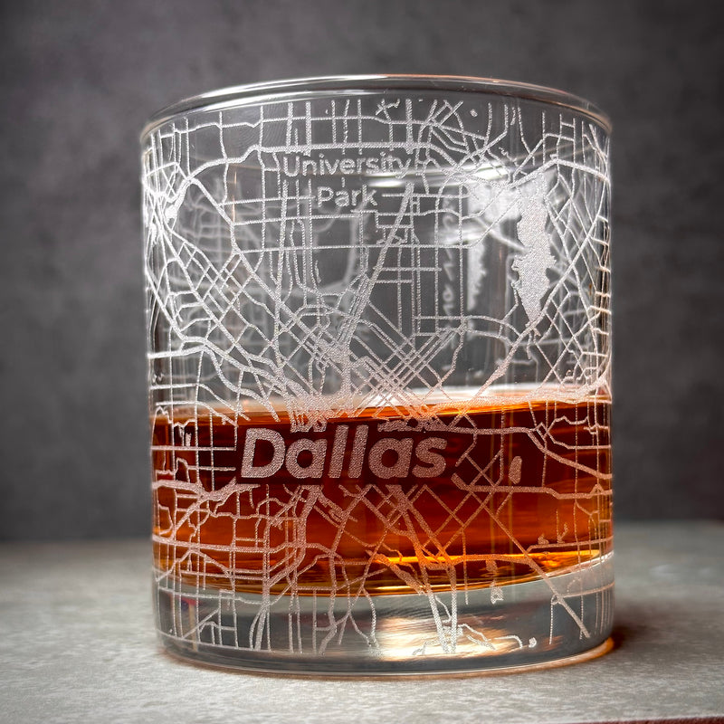 Image for engraved Dallas, Texas City Map Glass - 11oz Rocks Glass at QualityEngraved.com
