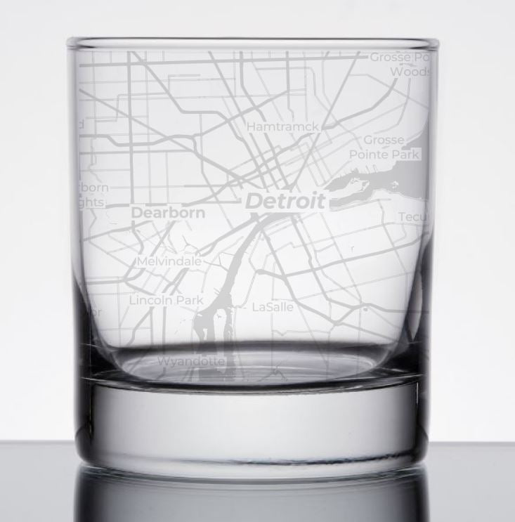 Image for engraved Detroit, Michigan City Map Glass - 11oz Rocks Glass at QualityEngraved.com
