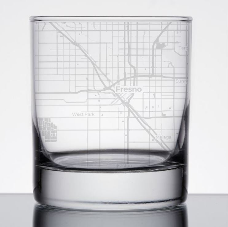 Image for engraved Fresno, California City Map Glass - 11oz Rocks Glass at QualityEngraved.com
