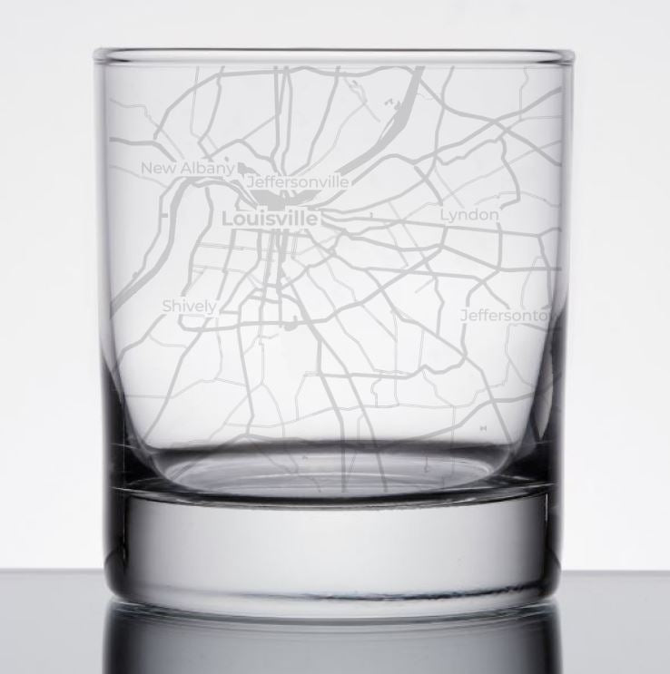 Image for engraved Louisville, Kentucky City Map Glass - 11oz Rocks Glass at QualityEngraved.com