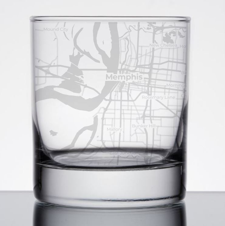 Image for engraved Memphis, Tennessee City Map Glass - 11oz Rocks Glass at QualityEngraved.com