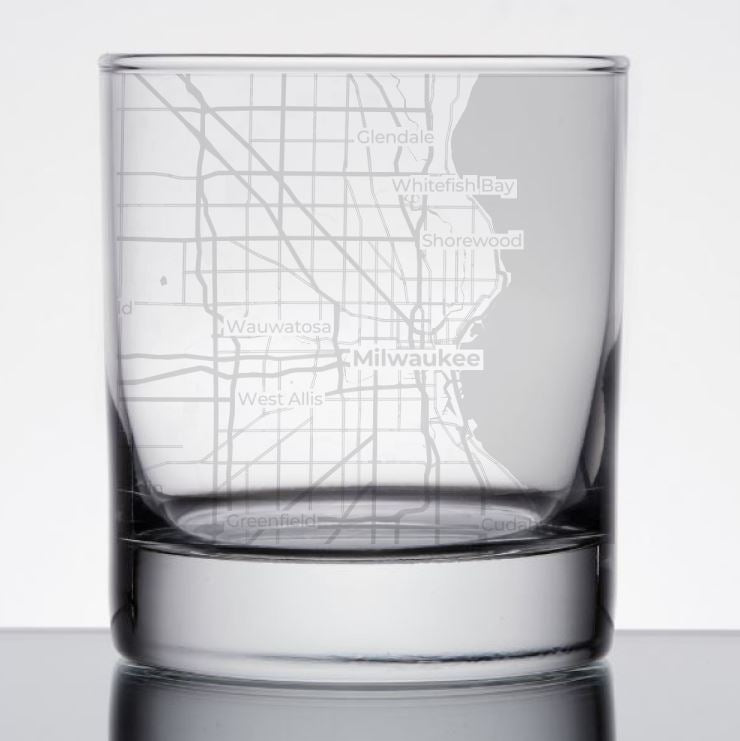 Image for engraved Milwaukee, Wisconsin Map Glass - 11oz Rocks Glass at QualityEngraved.com