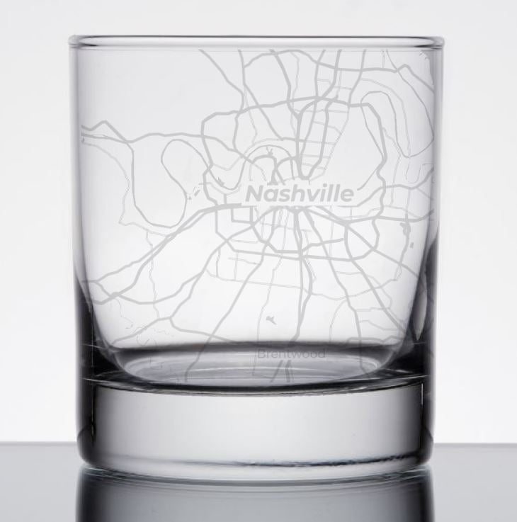 Image for engraved Nashville, Tennessee City Map Glass - 11oz Rocks Glass at QualityEngraved.com