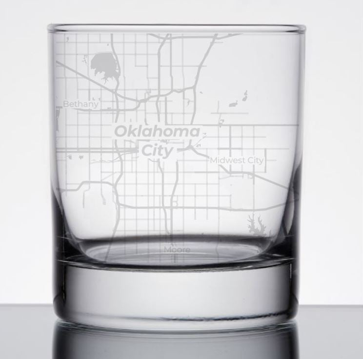 Image for engraved Oklahoma City, Oklahoma Map Glass - 11oz Rocks Glass at QualityEngraved.com