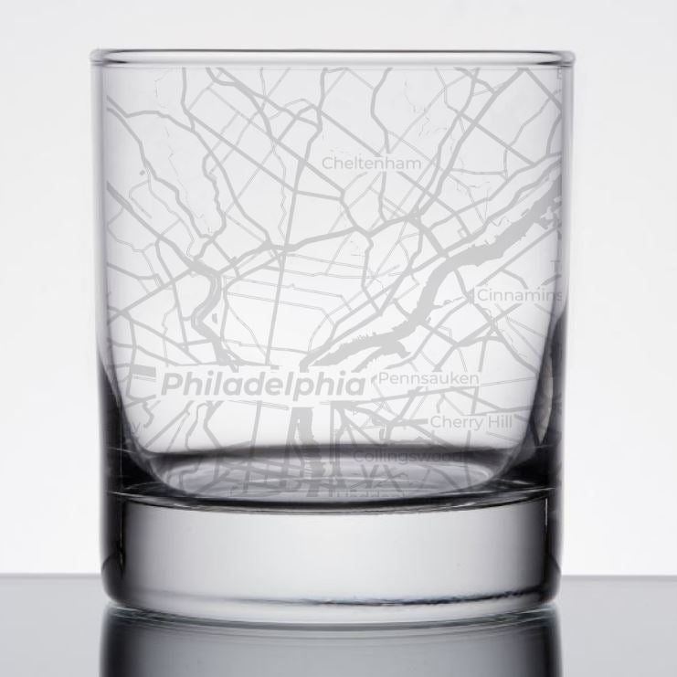 Image for engraved Philadelphia, Pennsylvania City Map Glass - 11oz Rocks Glass at QualityEngraved.com