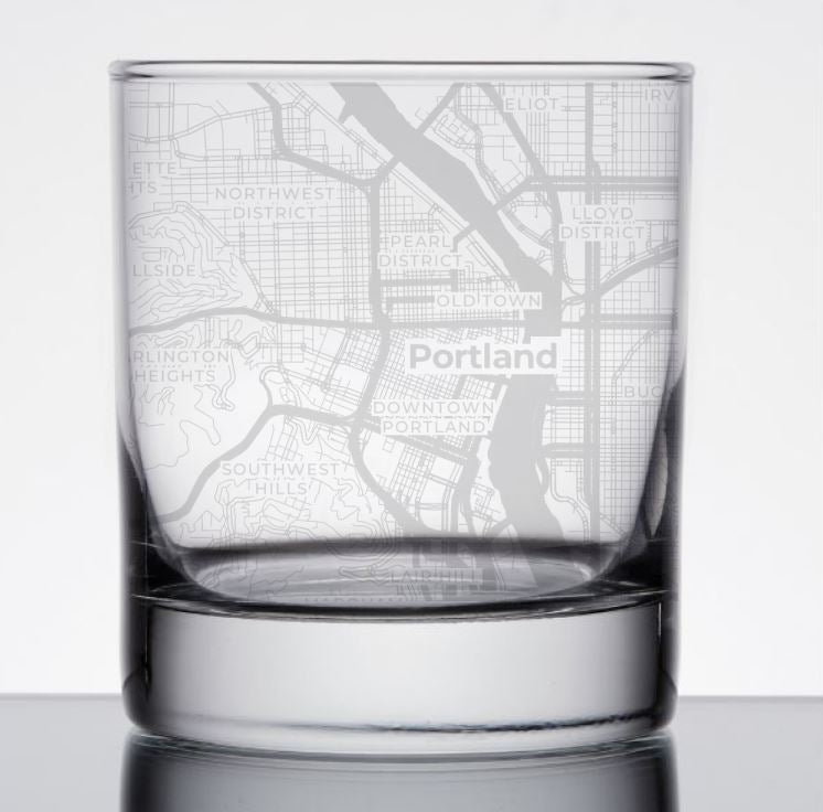 Image for engraved Portland, Oregon City Map Glass - 11oz Rocks Glass at QualityEngraved.com