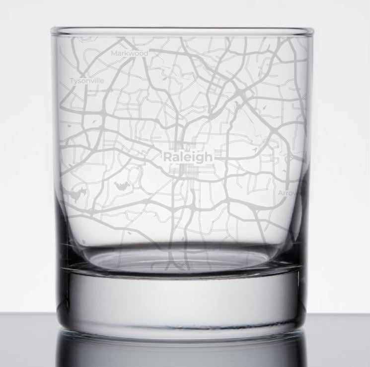 Image for engraved Raleigh, North Carolina City Map Glass - 11oz Rocks Glass at QualityEngraved.com