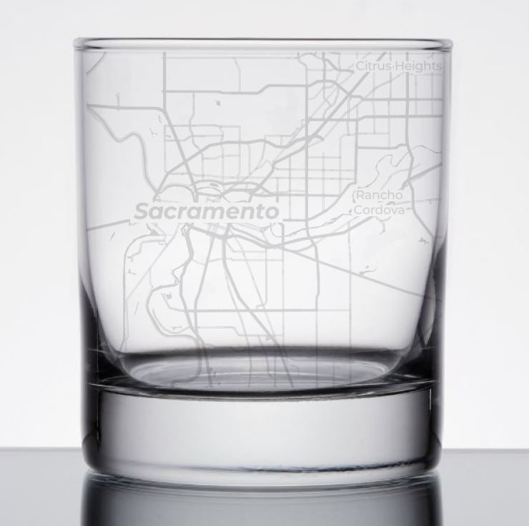 Image for engraved Sacramento, California City Map Glass - 11oz Rocks Glass at QualityEngraved.com