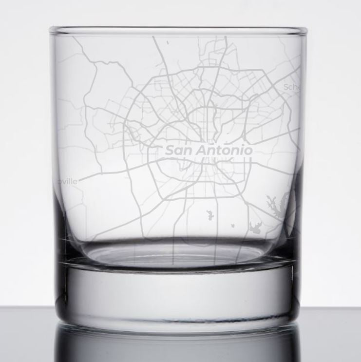 Image for engraved San Antonio, Texas Map Glass - 11oz Rocks Glass at QualityEngraved.com