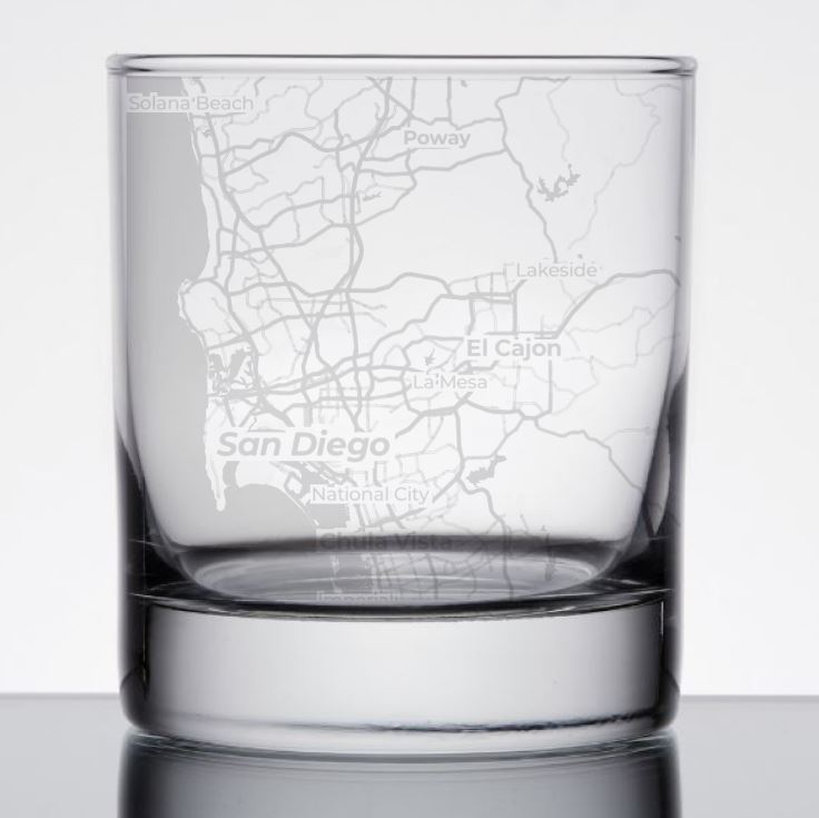 Image for engraved San Diego, California Map Glass - 11oz Rocks Glass at QualityEngraved.com