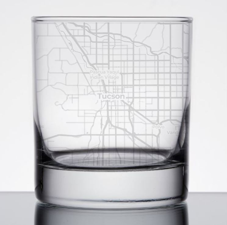 Image for engraved Tucson, Arizona City Map Glass - 11oz Rocks Glass at QualityEngraved.com