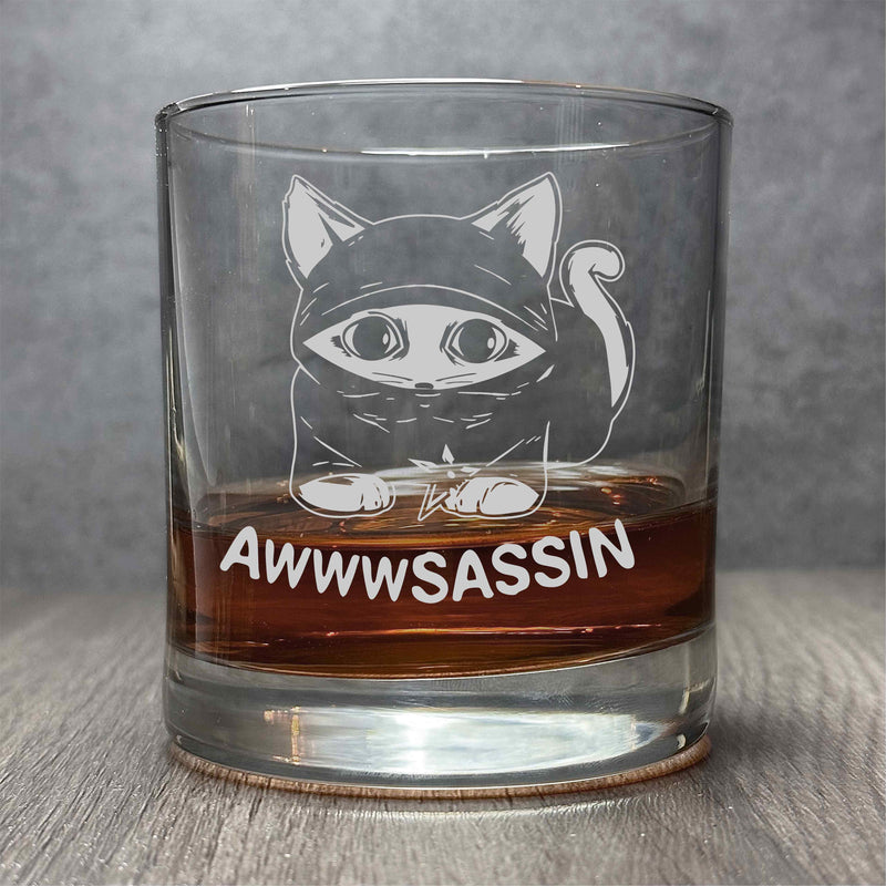 AWWWSASSIN - Ninja Cat Glass - Engraved Funny 11 oz Cocktail Glass