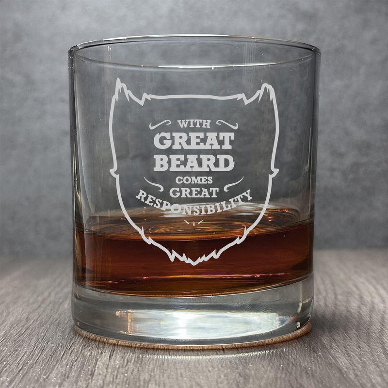 With Great Beards, Come Great Responsibility  - Engraved Funny Beard Quote 11 oz Cocktail Glass