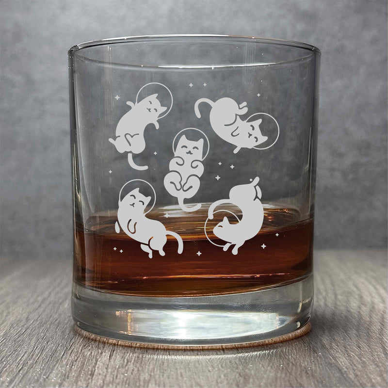 Space Cat - Engraved Cute Flying Cats 11 oz Cocktail Glass