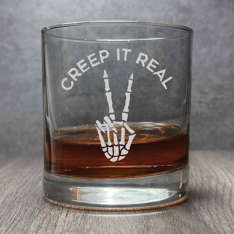 Creep it Real Halloween Skull Hand - Engraved Funny 11 oz Cocktail Glass