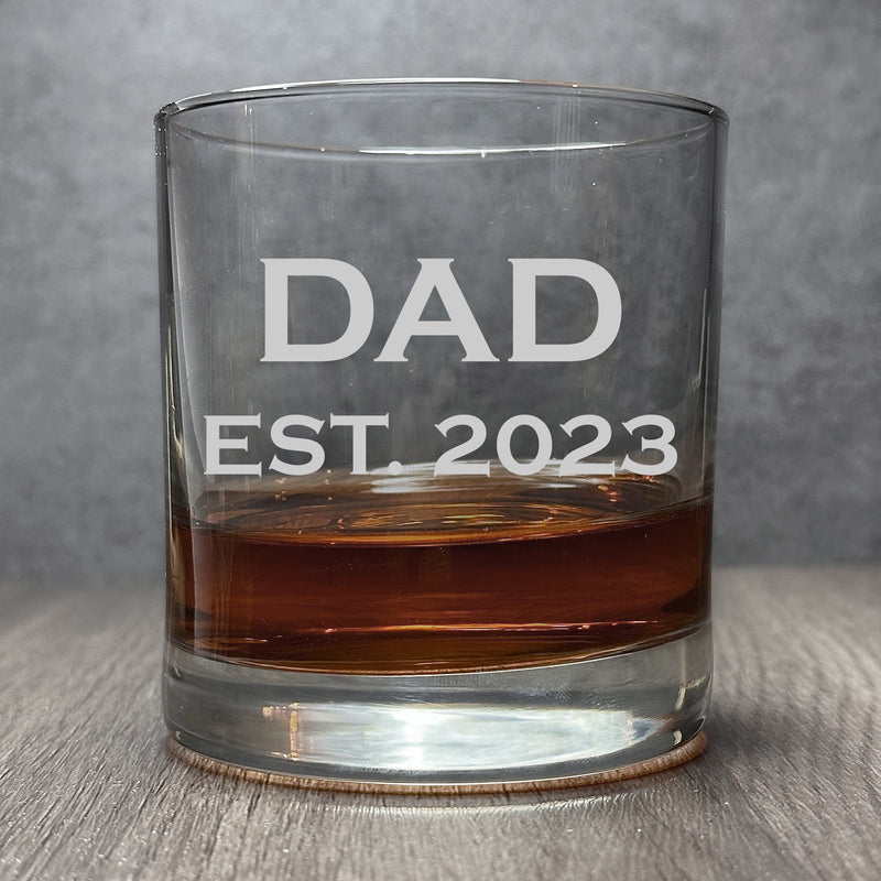 Image for engraved Engraved Dad - Est. 2023 Glass - DOF Rocks Glass at QualityEngraved.com