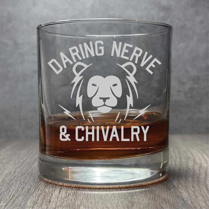 Daring Nerve and Chivalry - Engraved Lion Statement 11 oz Cocktail Glass