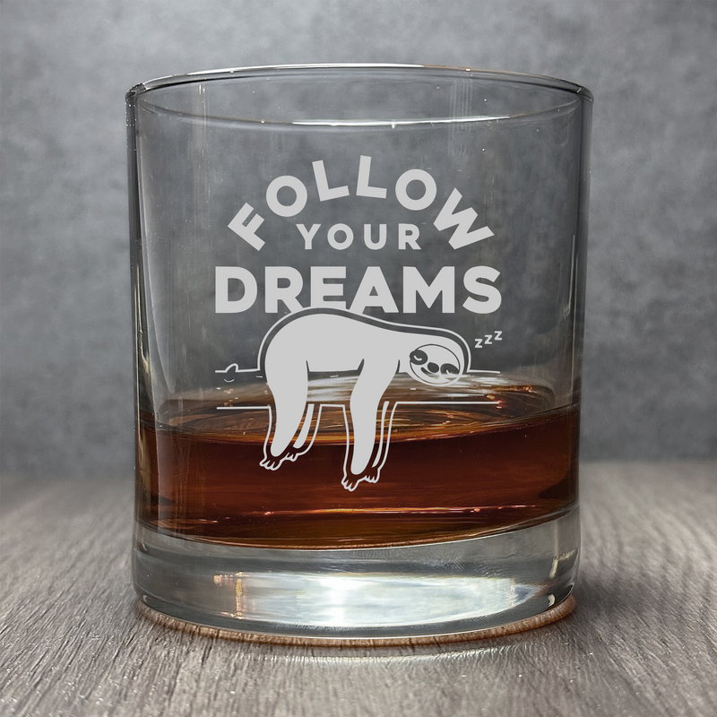 Follow your Dreams - Sleepy Sloth Engraved 11 oz Cocktail Glass