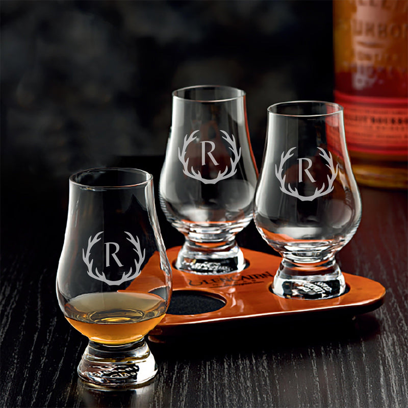 Engraved 6oz. Glencairn Glasses 3 Piece Set with Flight Tray - Item 3555331 engraved  Quality Glass Engraving 