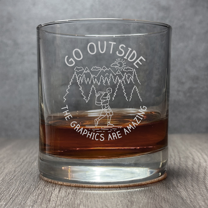 Go Outside the Graphics are Great - 11 oz Engraved Camping Glass - Cocktail Glass