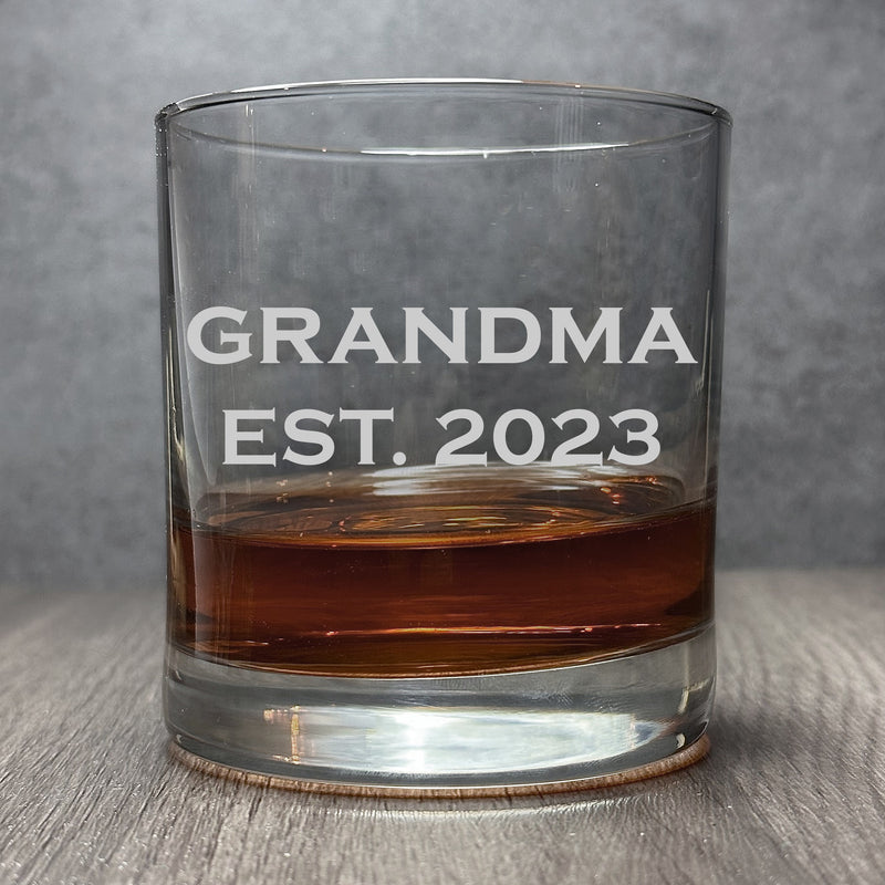 Image for engraved Engraved Grandma - Est. 2023 Glass - DOF Rocks Glass at QualityEngraved.com