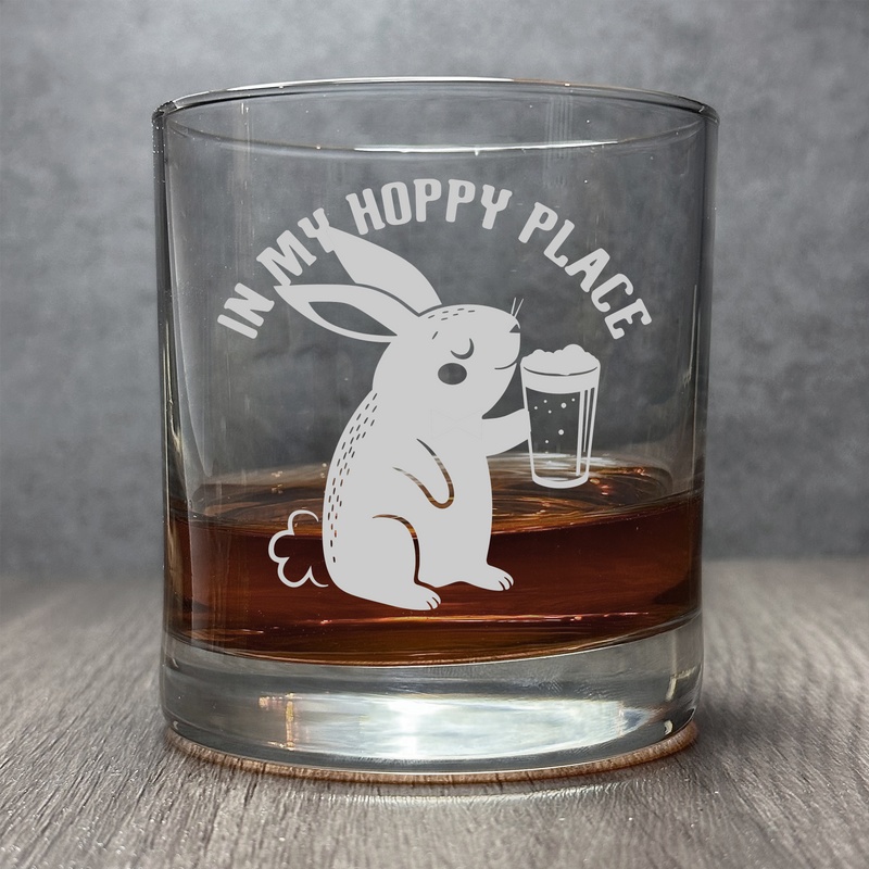 In My Hoppy Place - Funny Engraved Bunny and Beer Meme - 11 oz Cocktail Glass
