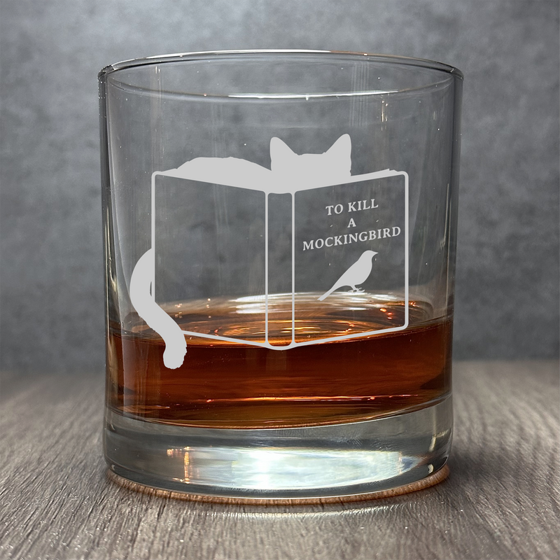 Image for engraved Engraved To Kill A Mockingbird – Reading Cat - 11 oz Cocktail Glass at QualityEngraved.com