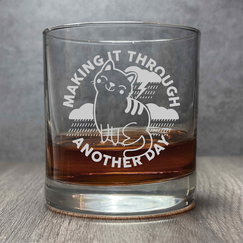 Making it Through Another Day  - Engraved Happy Cat 11 oz Cocktail Glass