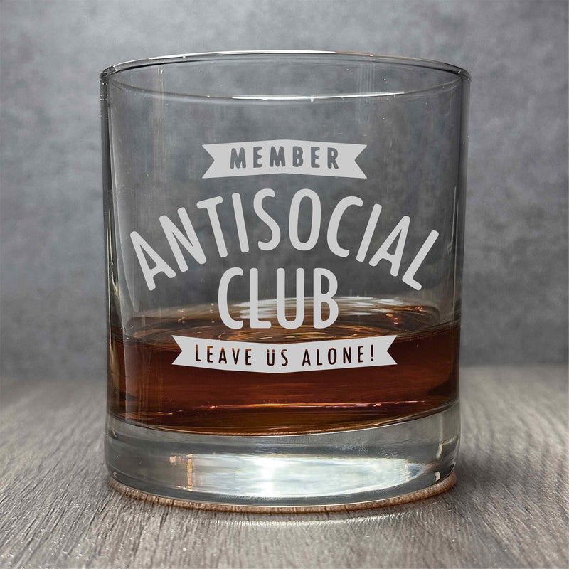 Antisocial Club - Drinking Alone  - Engraved Funny 11 oz Cocktail Glass
