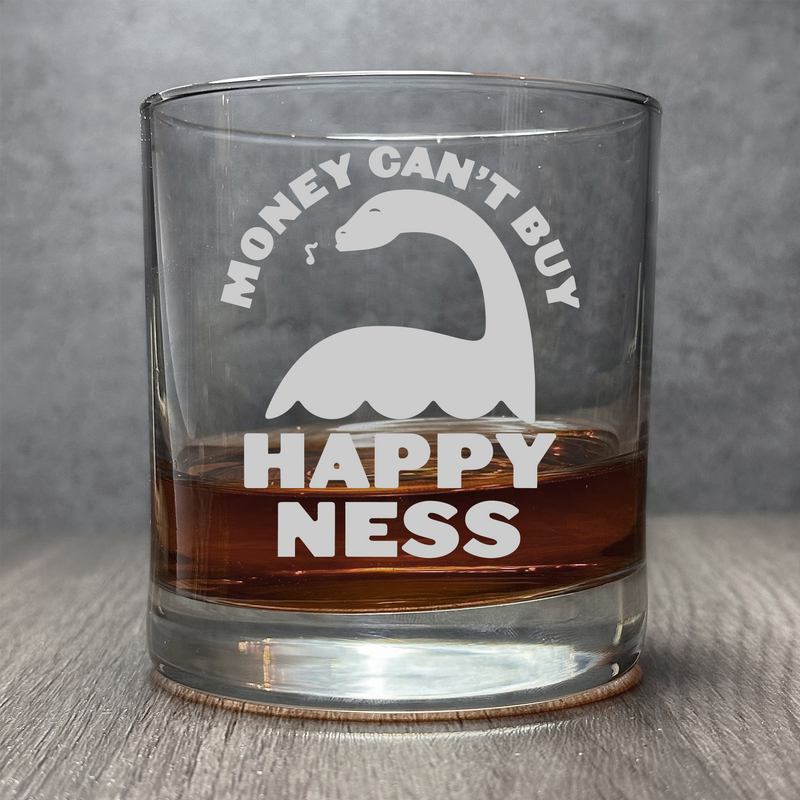 Money Can't Buy Happiness - Engraved Dinosaur - 11 oz Cocktail Glass