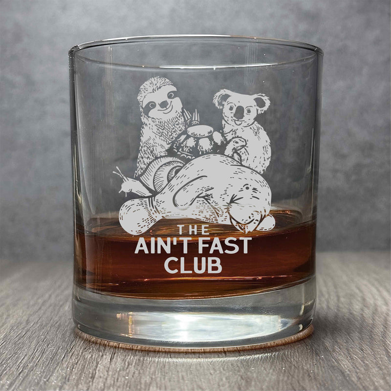 The Ain't Fast Club- Engraved Funny Sloth, Turtle, Walrus 11 oz Cocktail Glass