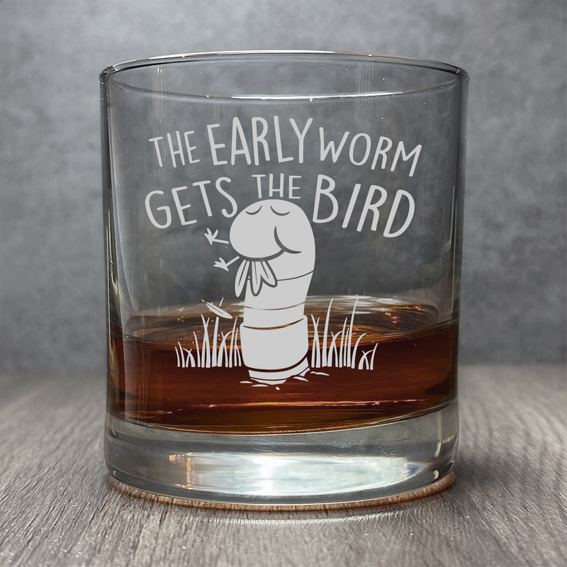 The Early Bird Gets the Worm - Engraved Hungry Worm - 11 oz Cocktail Glass