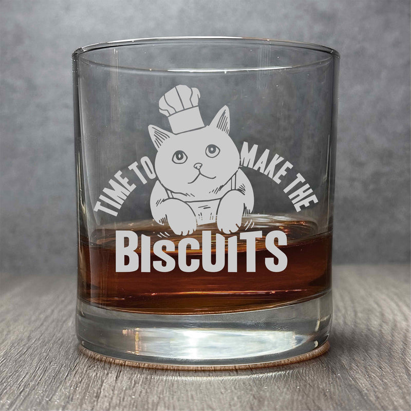 Time to Make the Biscuits - Engraved Funny Chef Cat 11 oz Cocktail Glass